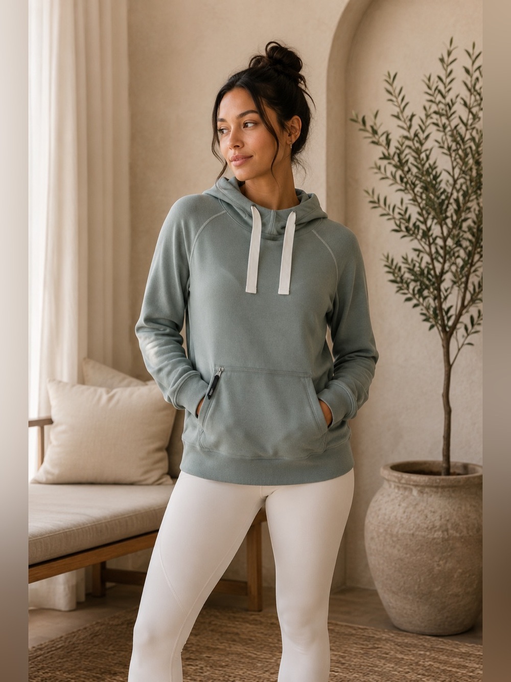 Athleta x Allyson Felix Sage Green Hoodie Small Zip Pocket Athleisure Pullover